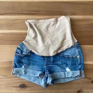 Denim maternity shorts